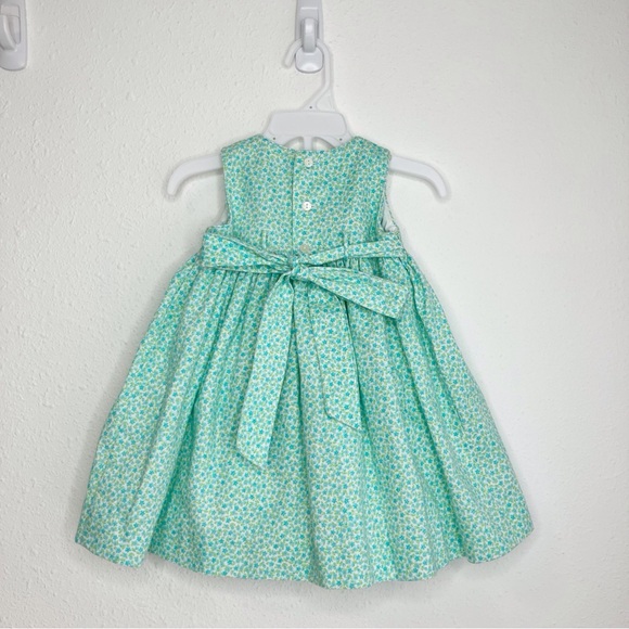 Luli & Me smocked dress green & blue floral sleeveless with bloomers 12 months - Picture 2 of 15